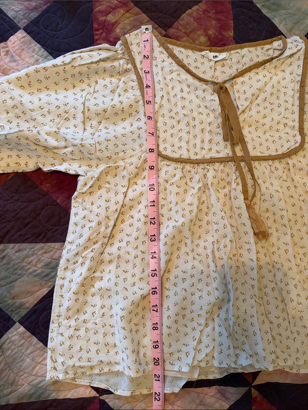 In Loom Boho Cream Floral Peasant Blouse with Mustard Trim - Picture 11 of 11